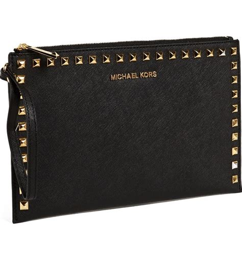 michael kors large selma studded saffiano clutch black|Michael Kors selma saffiano.